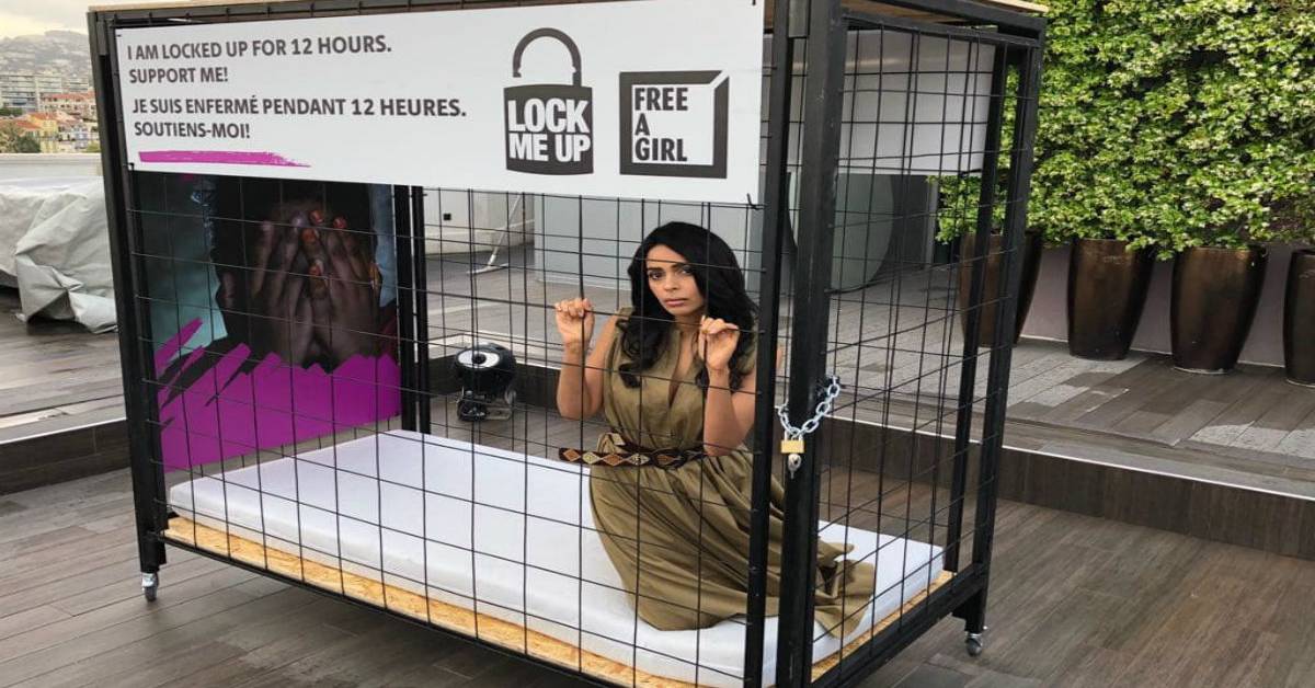 Mallika Sherawat Locks Herself In A Cage As Part Of The Lock-Me-Up Campaign At Cannes 2018!

