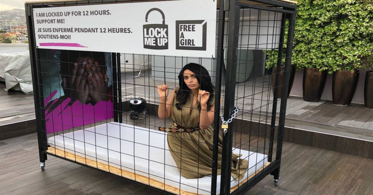 Mallika Sherawat Locks Herself In A Cage As Part Of The Lock-Me-Up Campaign At Cannes 2018!
