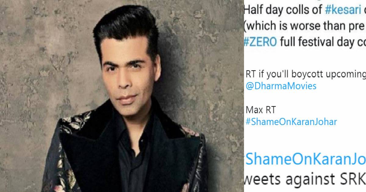 #ShameOnKaranJohar Starts Trending On Twitter After Karan Johar Likes A Negative Tweet Bashing Shah Rukh Khan!
