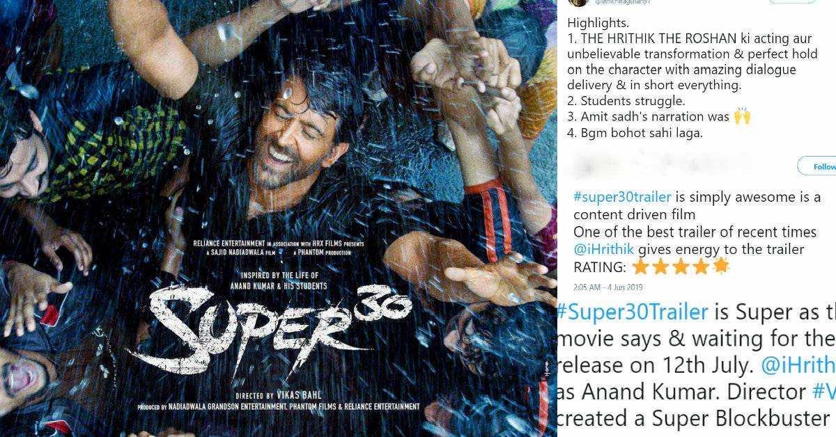 Here Is How The Twitterati Is Reacting To The Trailer Of The Hrithik Roshan Starrer Super 30 Which Was Dropped Yesterday!