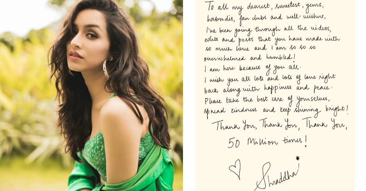 Shraddha Kapoor Pens Handwritten Note Thanking Her Fans For Their Support In Not Just One But Three Languages!
